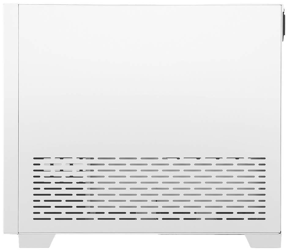 Ein weißes, rechteckiges Gerät mit Belüftungsschlitzen an der unteren Hälfte.