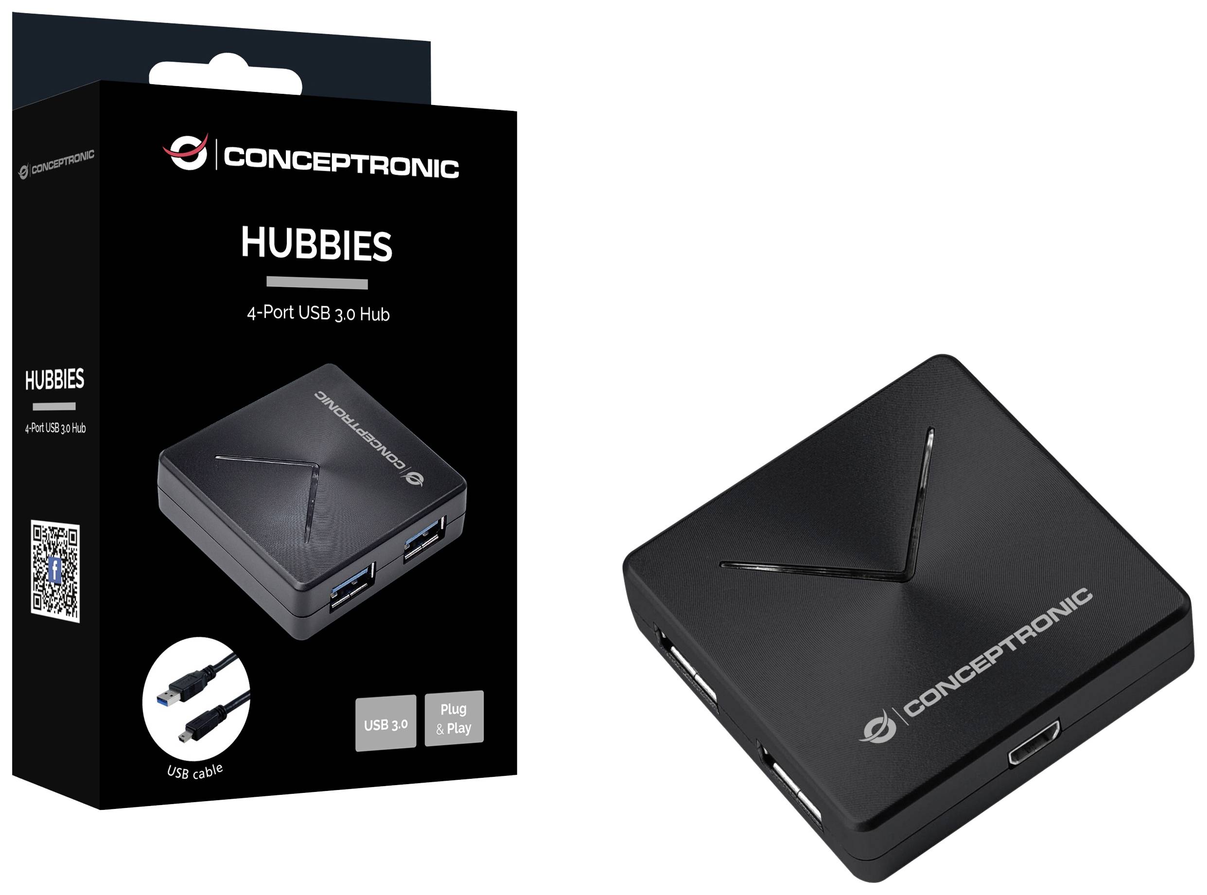 Conceptronic HUBBIES02B 4 Port USB 3.2 Gen 1-Hub (USB 3.0) Schwarz
