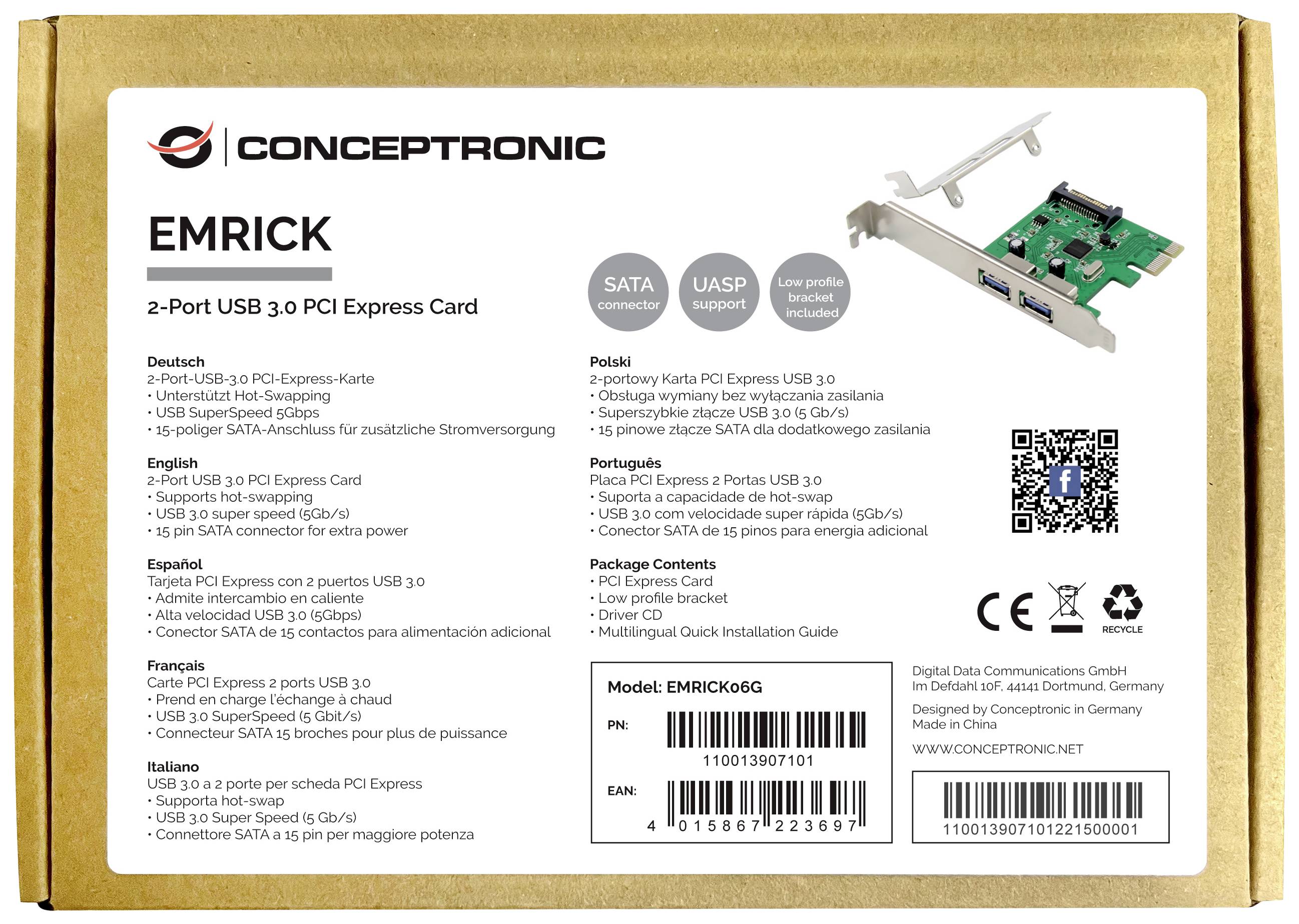 Conceptronic EMRICK 2-Port USB 3.2 Gen 2 PCI-Express-Karte PCI-Express Karte PCIe