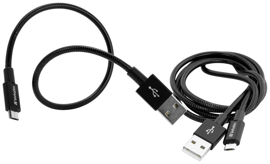 Zwei schwarze USB-Kabel: eines mit USB-A und USB-C-Steckern, das andere mit USB-A und Micro-USB-Steckern.