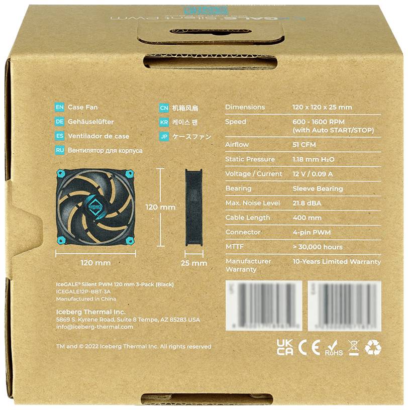 Iceberg Thermal IceGALE Silent PWM PC-Gehäuse-Lüfter Schwarz