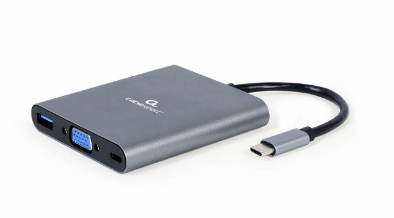 Gembird A-CM-COMBO6-01 USB-Hub Audio, 2.0 (3.5 mm Klinke), HDMI®, USB-A (USB 3.1 Gen 1), USB-C®, VGA Grau A-CM-COMBO6-01