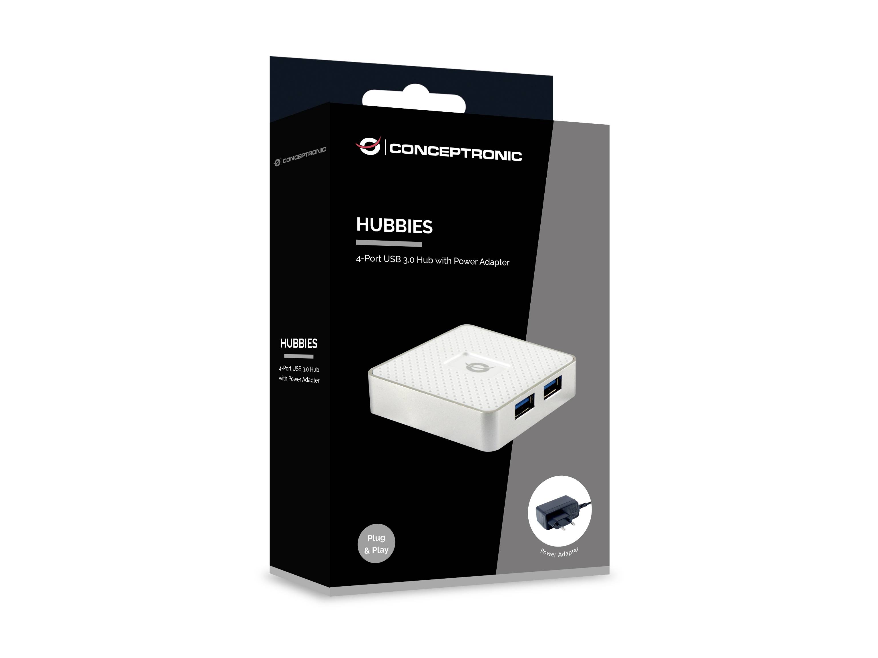 Conceptronic HUBBIES03W 4 Port USB 3.2 Gen 1-Hub (USB 3.0) Weiß