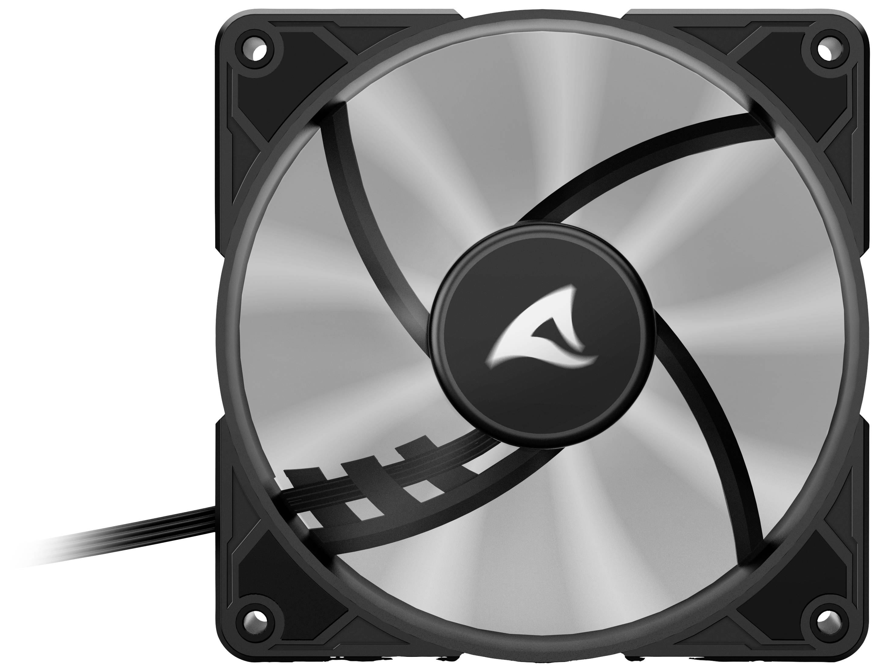 Ein Computerlüfter mit quadratischem Rahmen und schwarzem Propeller, der zur Kühlung elektronischer Geräte verwendet wird.