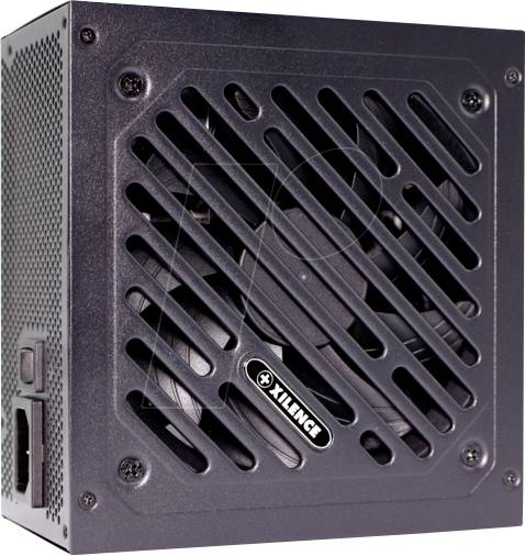 Schwarzes Computer-Netzteil mit Lüftungsgitter und seitlichem Anschluss, Marke Xilence, zur Stromversorgung von PC-Komponenten.