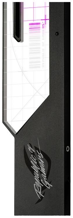 Schwarzes Gehäuseteil mit Aufschrift 'Republic of Gamers' in stilisierter Schrift und einem futuristischen Muster mit rosa Akzenten.