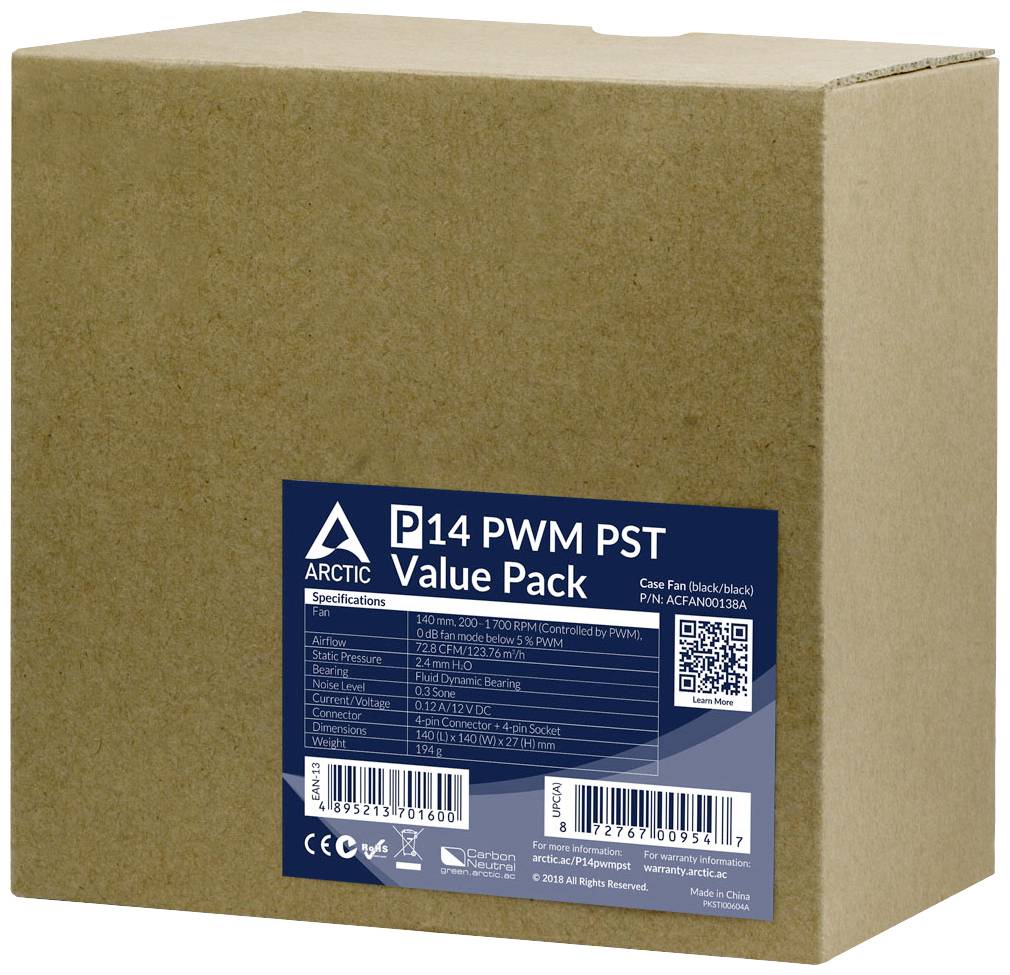 Arctic P14 PWM PST PC-Gehäuse-Lüfter Schwarz (B x H x T) 140 x 27 x 140mm