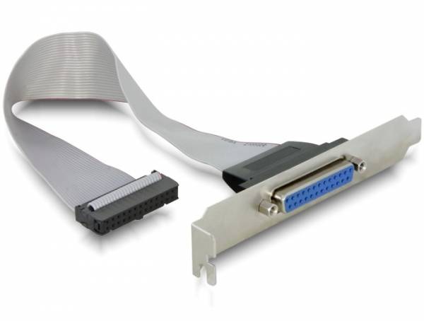 Ein Parallelanschluss-Flachbandkabel mit Anschlussplatte, geeignet für den Einbau in einen Computergehäuseslot.