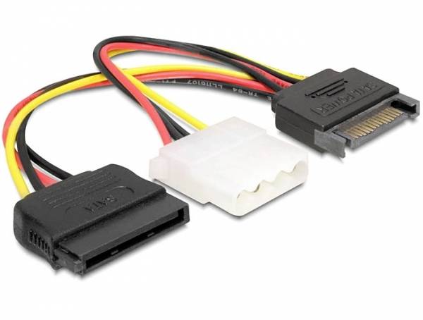Ein Kabel mit SATA- und Molex-Anschluss, geeignet zum Verbinden von Festplatten mit einer Stromquelle.