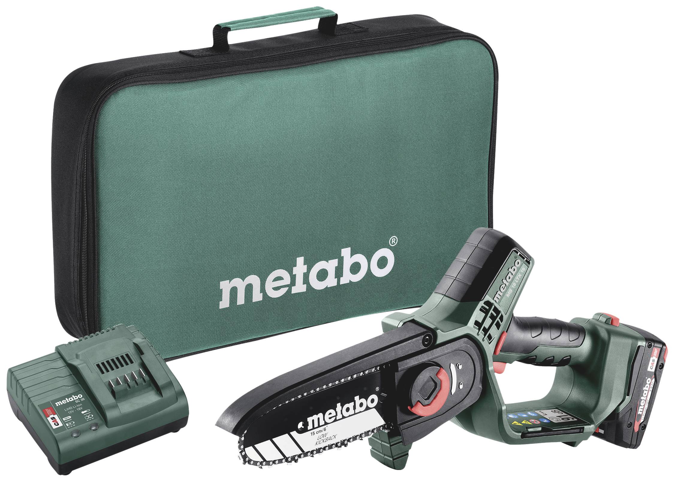 Metabo 600856500 Akku Gehölzsäge inkl. Akku, inkl. Ladegerät Schwertlänge 150mm