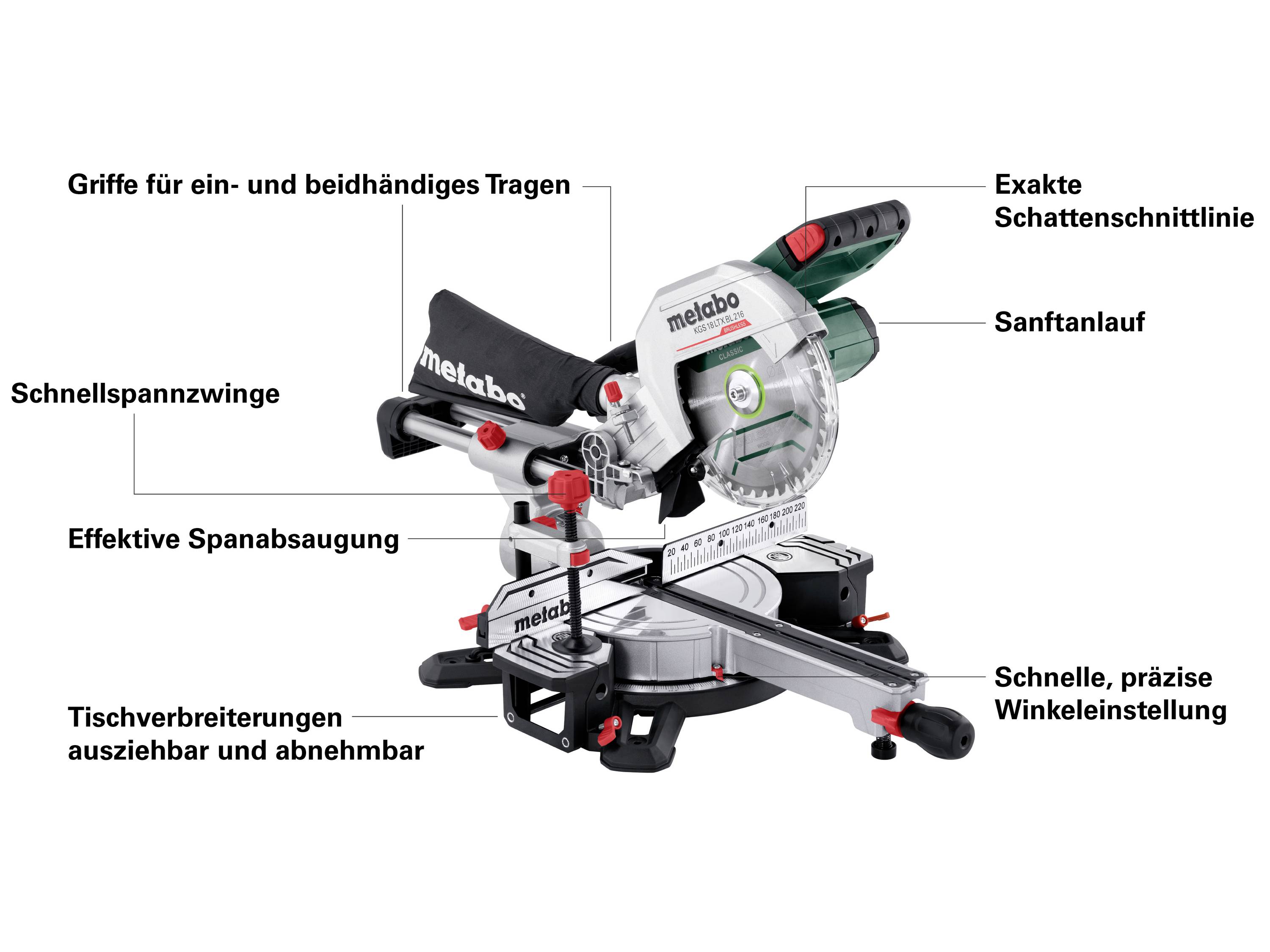 Metabo 614216650 Akku-Kappsäge inkl. 2. Akku, inkl. Ladegerät 216mm 30mm