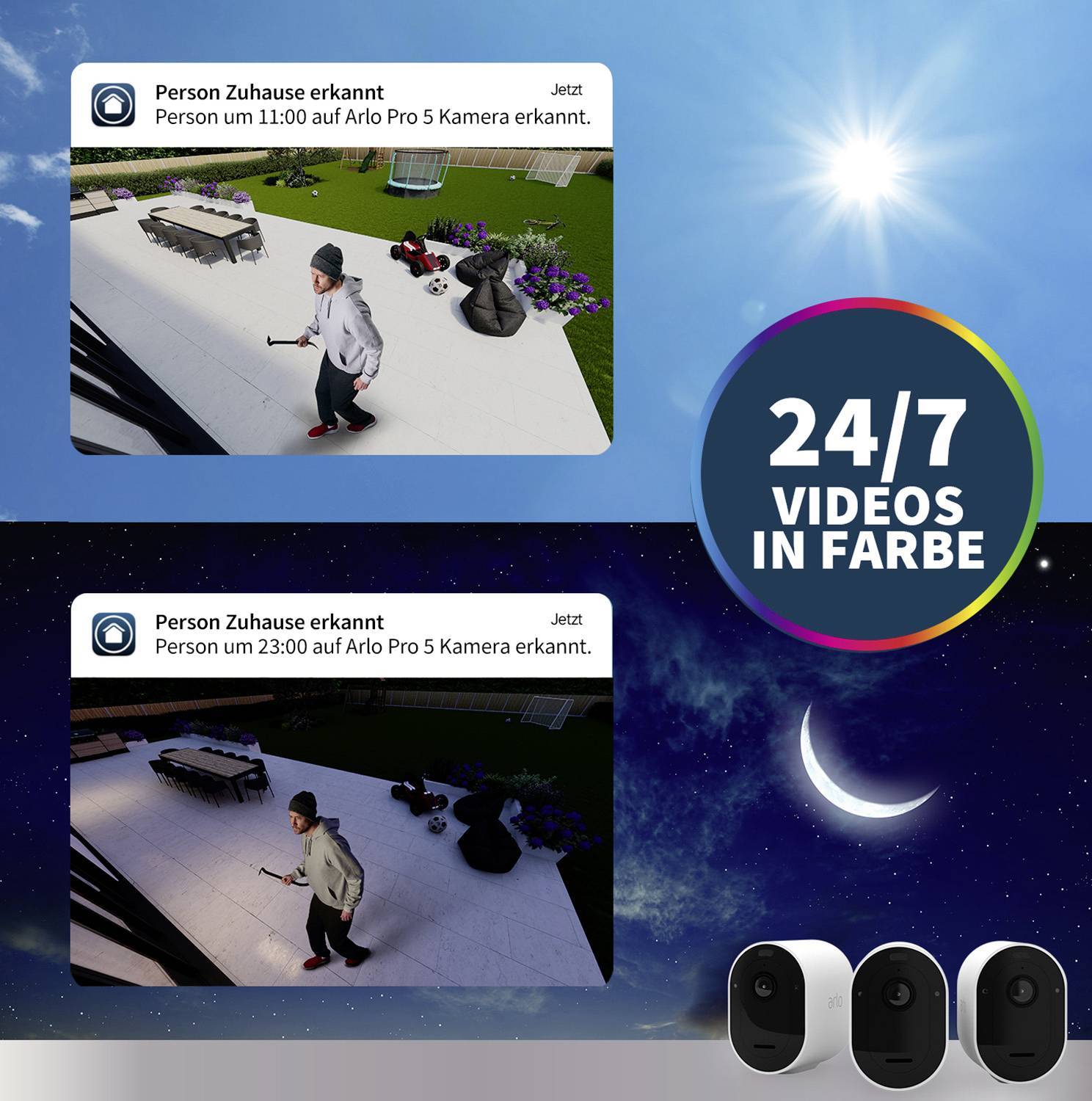 ARLO Pro 5 Spotlight Security Camera with 2x Camera Kit VMC4260P-100EUS WLAN IP-Überwachungskamera-Set mit 2 Kameras 2688 x 1520 Pixel