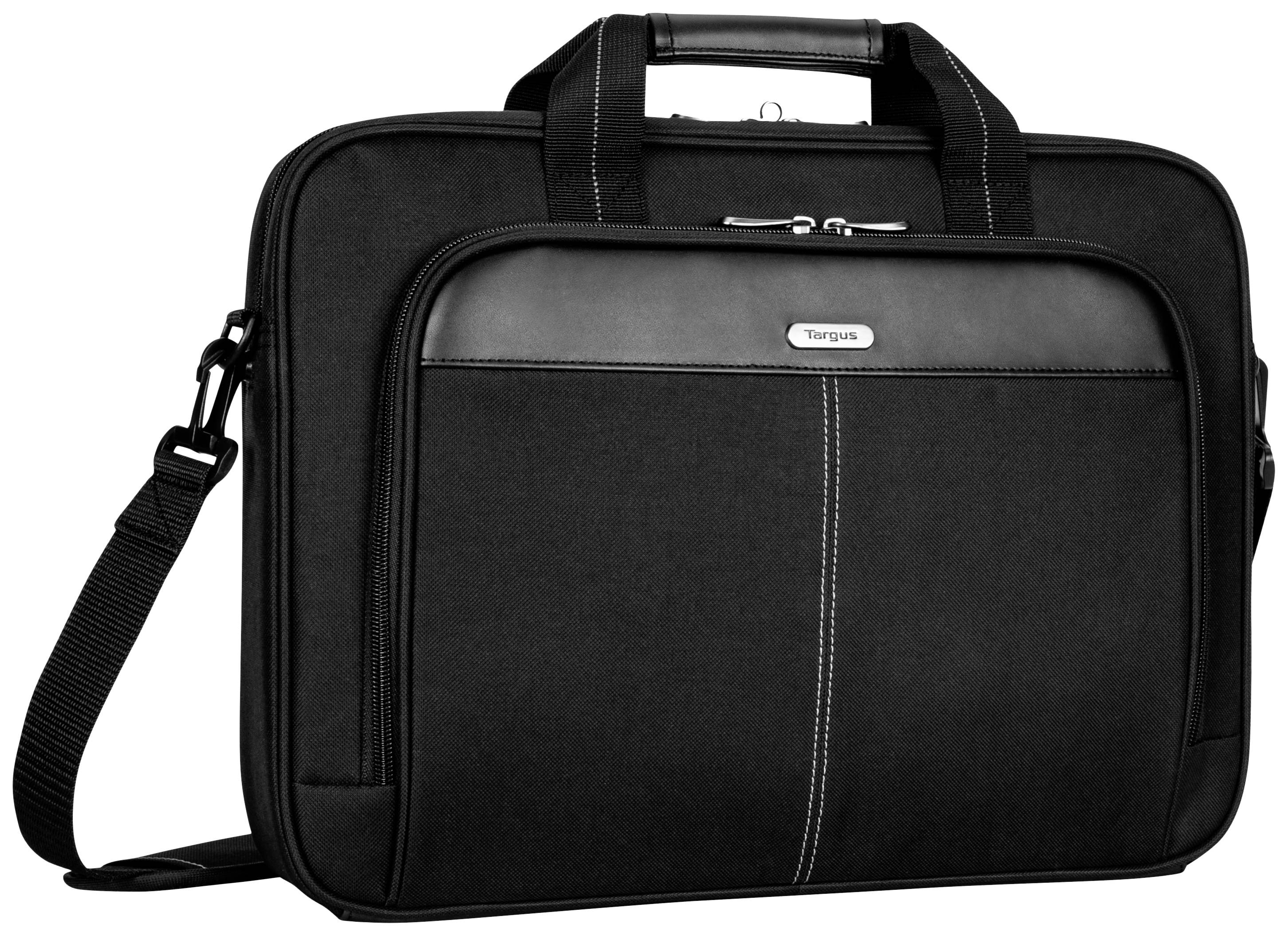 Eine schwarze Laptoptasche mit Tragegriff und Schultergurt, ideal für den sicheren Transport von Laptops und Dokumenten.
