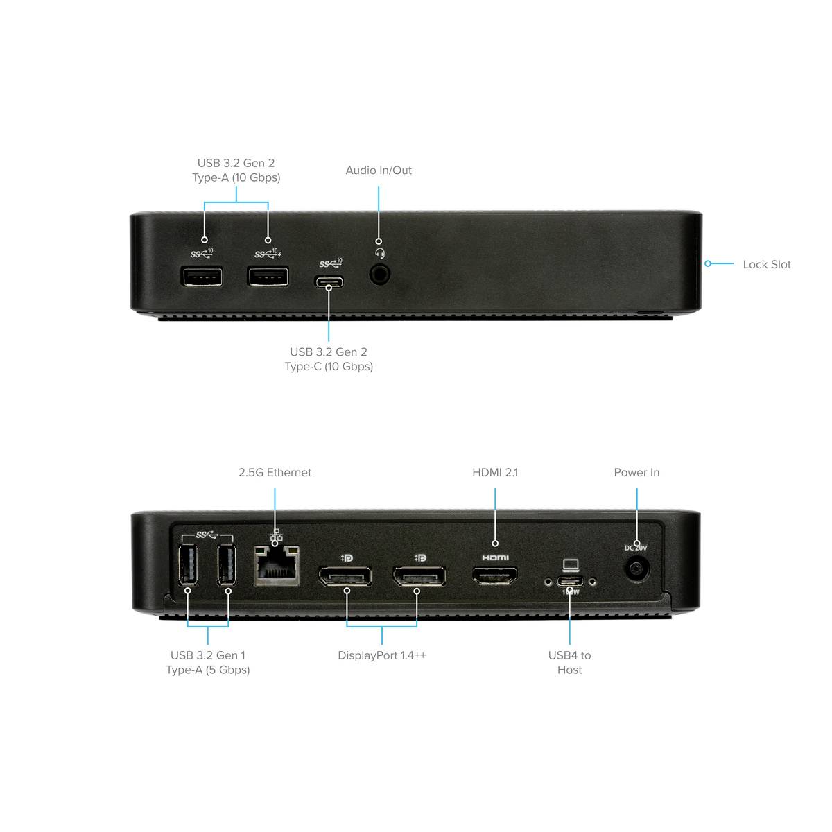 Targus DOCK460EUZ, Kabelgebunden, USB4, 100 W, 3,5 mm, 2500 Mbit/s, Schwarz