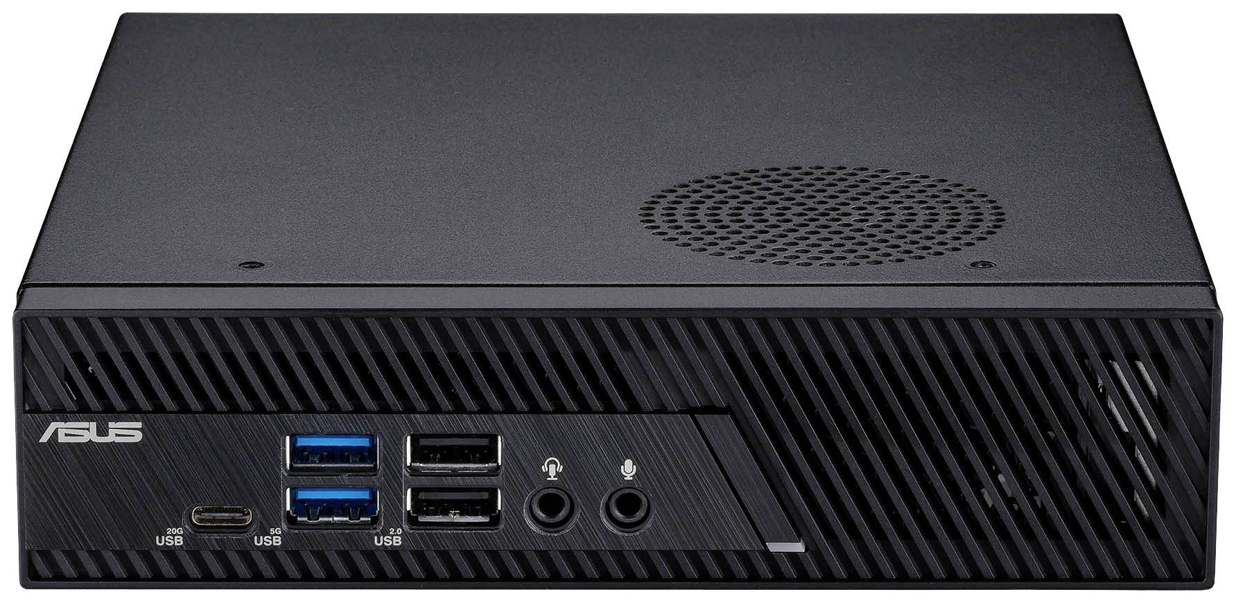 Kleiner, schwarzer Mini-PC mit mehreren USB-Anschlüssen und Audiobuchsen an der Vorderseite von einer bekannten Elektronikmarke.