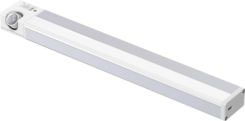 LED-Leuchte mit Bewegungssensor, rechteckige Form, silber-weißes Design, geeignet für Schränke oder dunkle Bereiche.