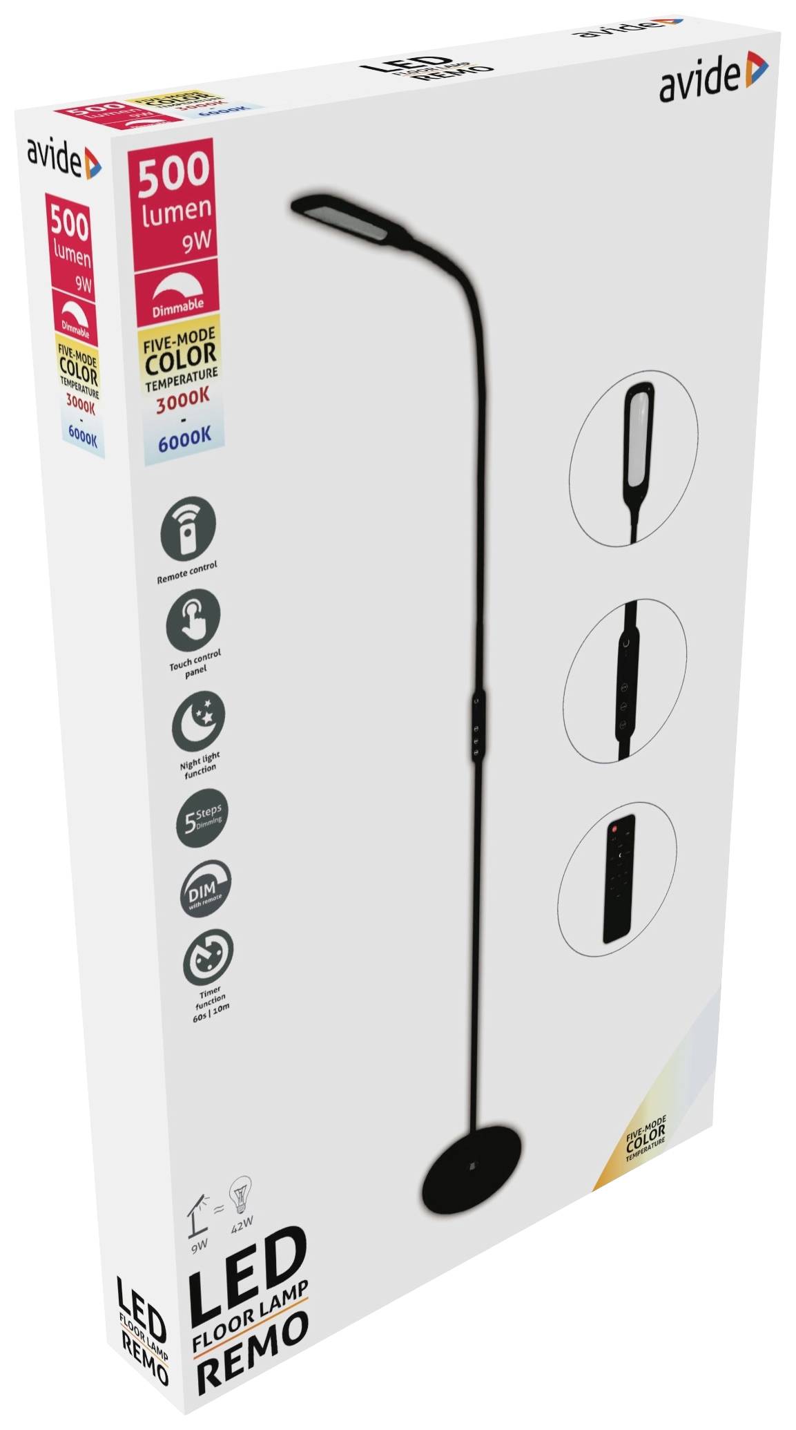 Avide Remo ABLFL-9W-REMO-B LED-Stehlampe LED LED fest eingebaut 9W EEK: G (A - G) Schwarz