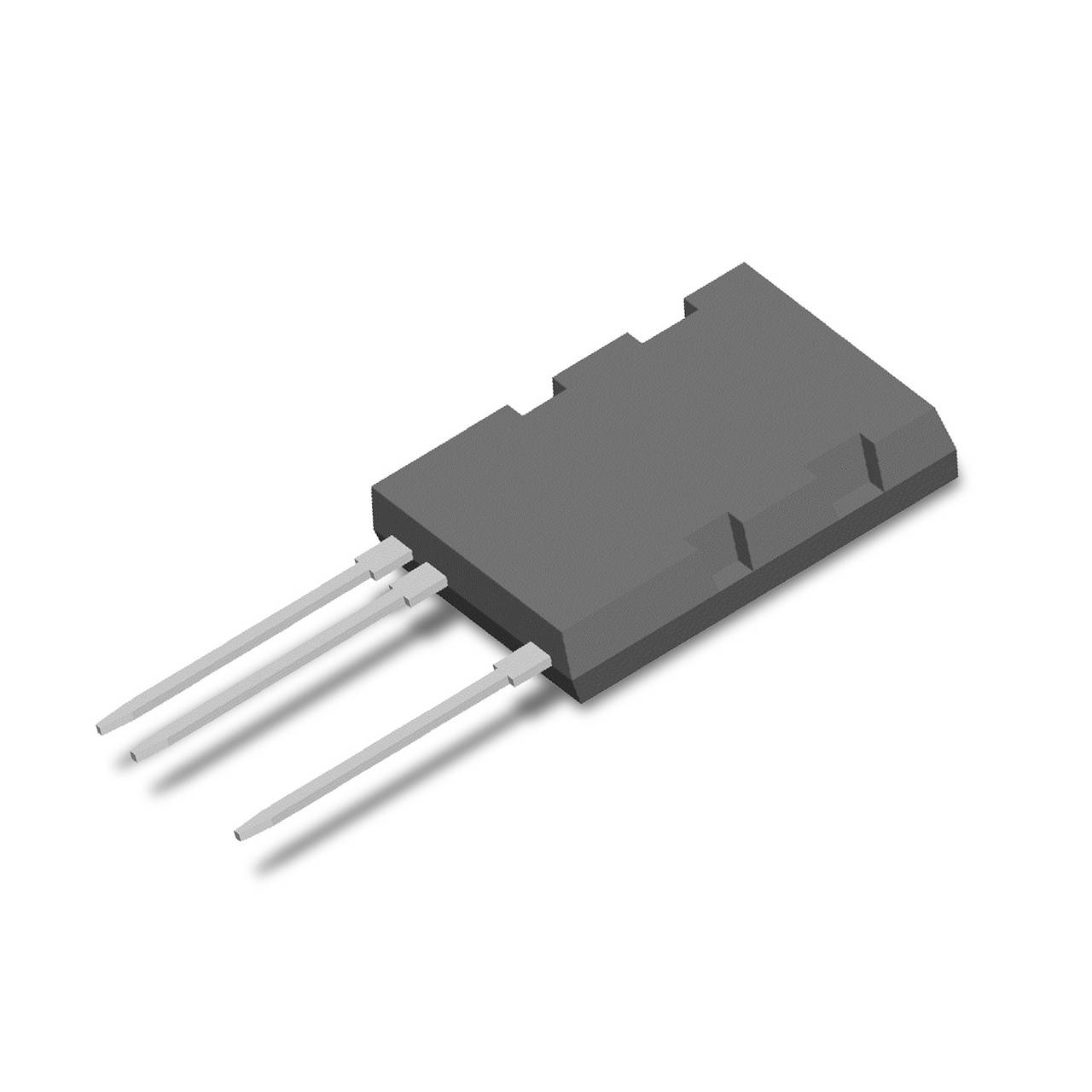 Ein schwarzer rechteckiger elektronischer Bauteil mit drei langen Anschlussstiften.