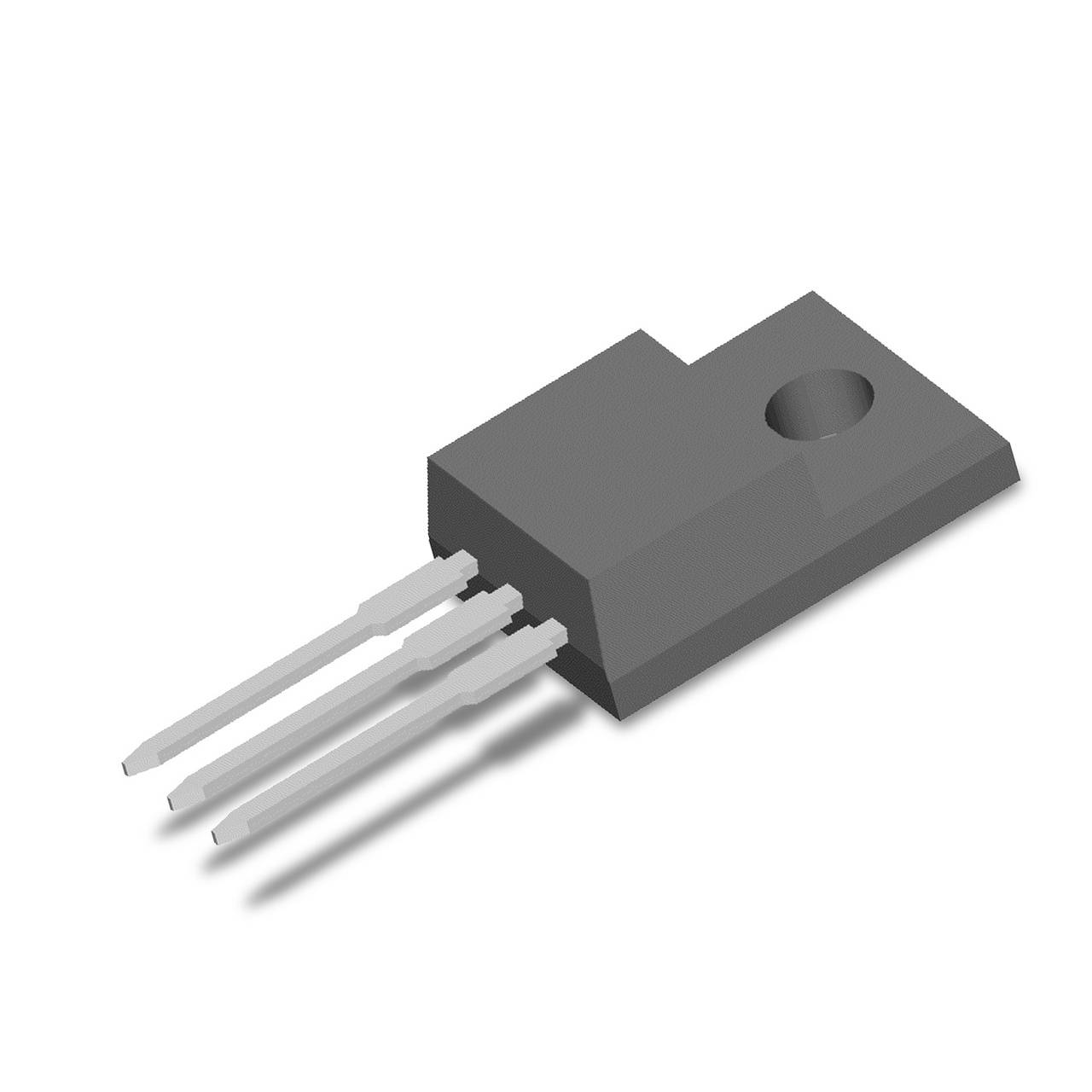 Ein dreibeiniger Transistor in einem grauen Kunststoffgehäuse, das oft für elektrische Schaltungen und elektronische Geräte verwendet wird.