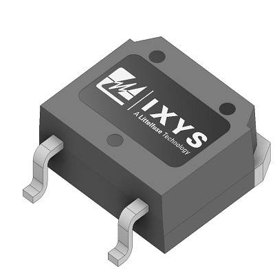 Ein rechteckiger elektronischer Bauteil mit zwei Metallanschlüssen, auf dem 'IXYS A Littelfuse Technology' steht.
