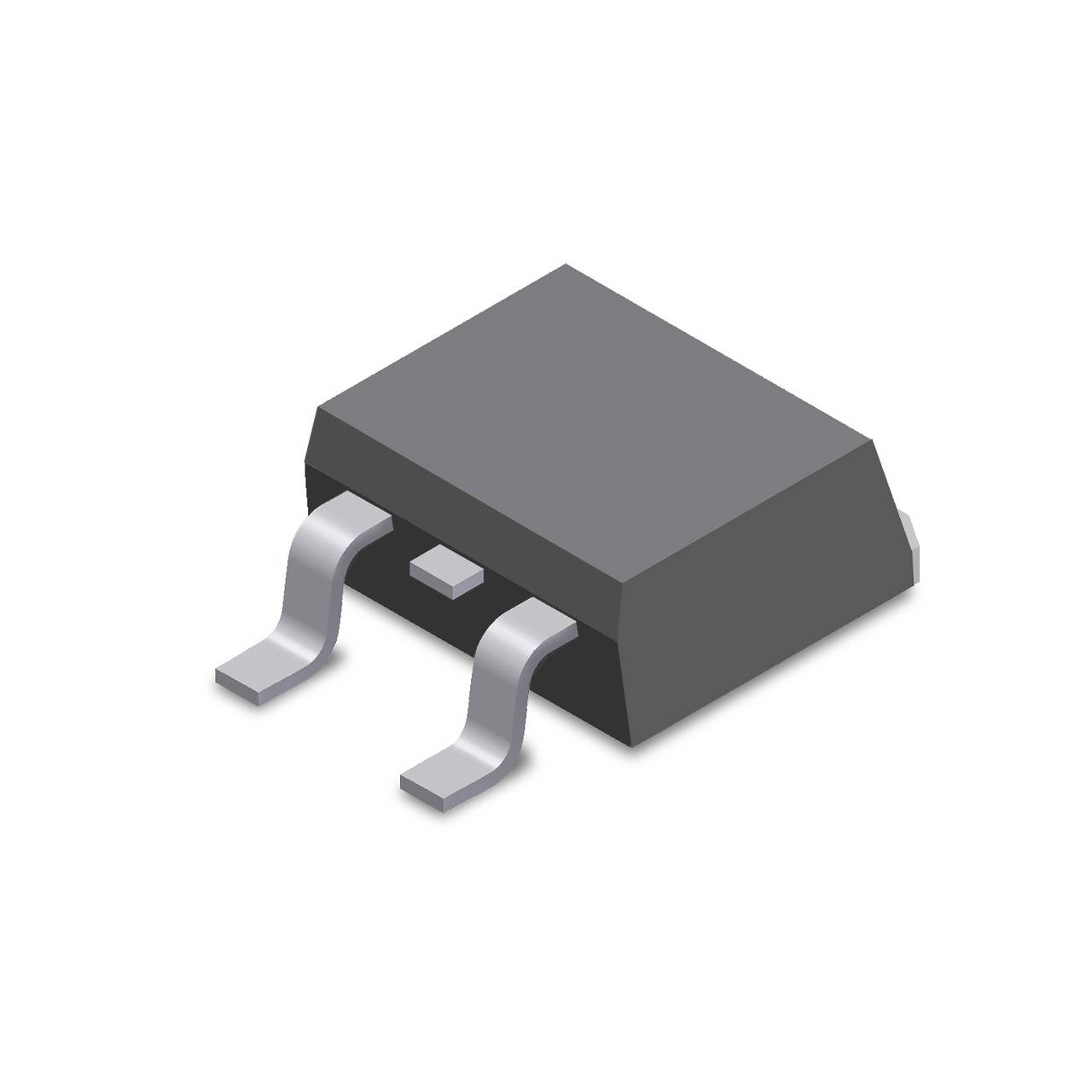 Abbildung eines elektronischen Bauteils, wahrscheinlich ein SMD-Transistor, mit drei Anschlüssen, Draufsicht.