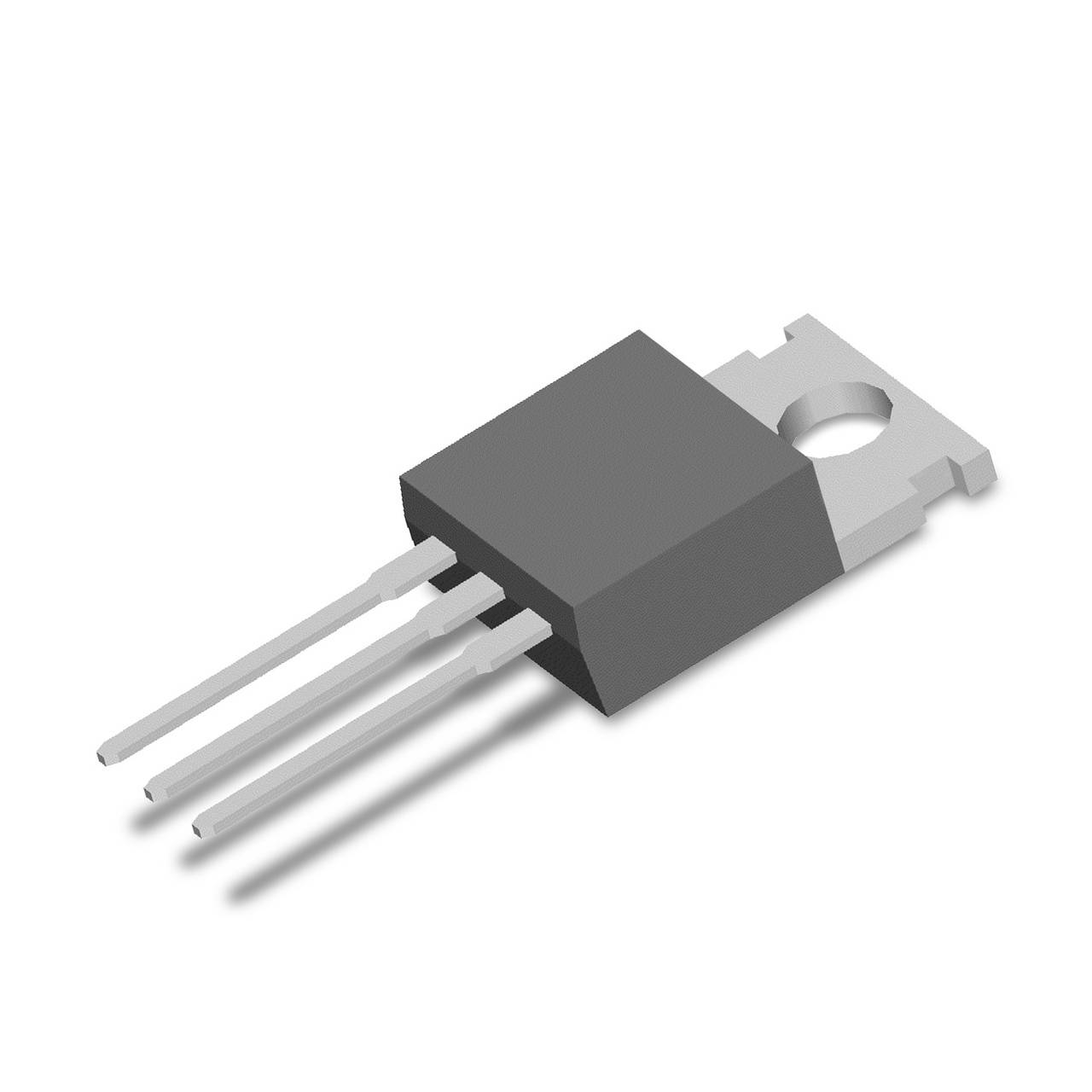 Ein dreipoliger elektronischer Transistor mit Metallgehäuse zur Kühlung, verwendet in elektrischen Schaltungen zur Verstärkung und Schaltung.