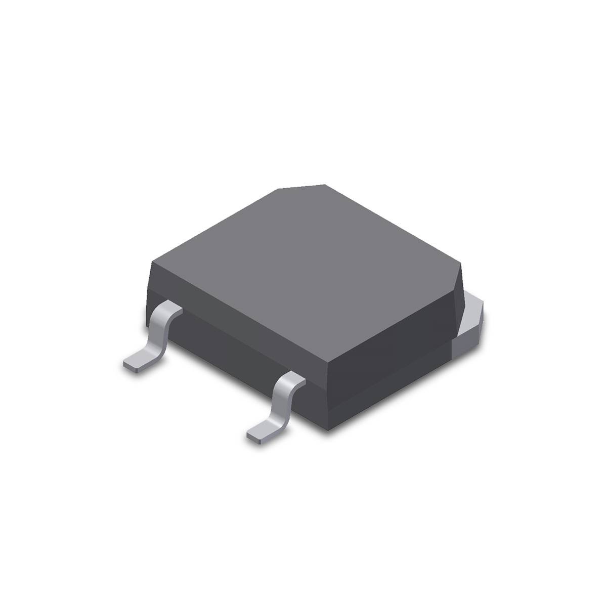 Ein schwarzes, rechteckiges Bauteil mit vier Metallanschlüssen, das für elektronische Schaltungen verwendet wird.