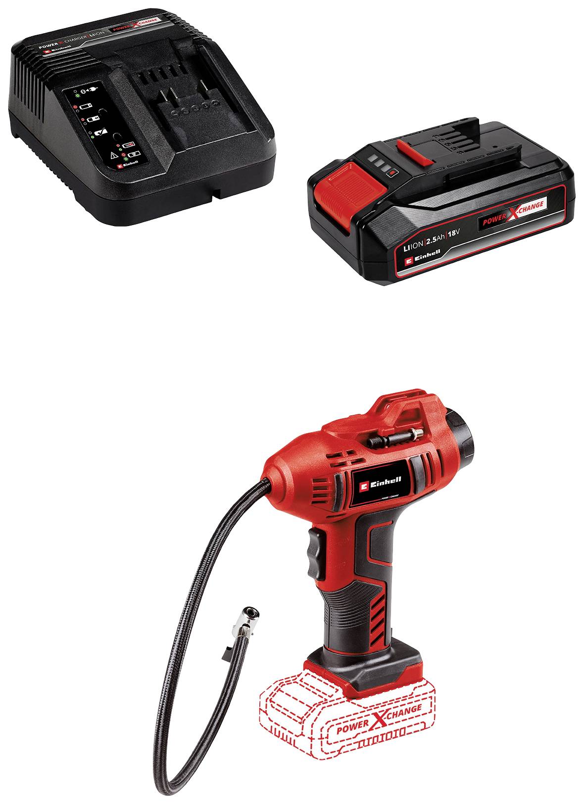 Einhell 4326556 Akku-Kompressor CE-CC 18 Li (2,5 Ah) Power X-Change 11 bar Inkl. 1 Akku, Digitales