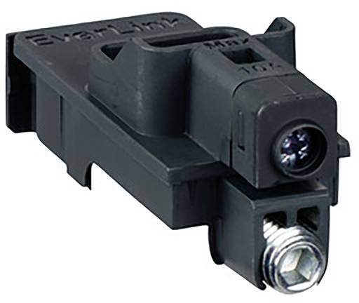 Ein schwarzer elektrischer Anschlussklemmenblock mit Schraubanschluss, auf dem 'EverLink' steht.