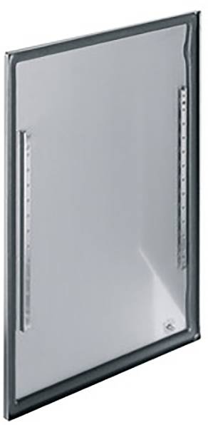 Metallplatte mit glatter, reflektierender Oberfläche. An den Rändern befinden sich schmale, vertikale Streifen. Rechteckige Form.