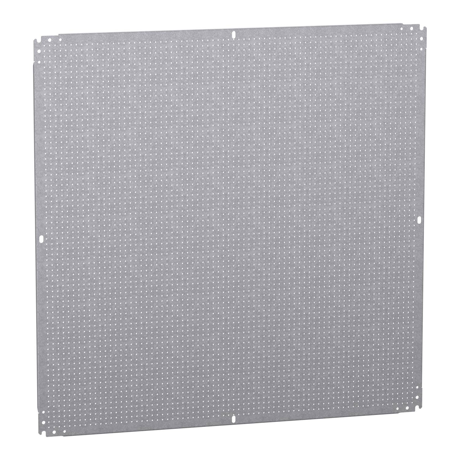 Metallplatte mit zahlreichen kleinen Löchern, symmetrisch über die gesamte Fläche verteilt. Quadratische Form mit glatten Kanten.