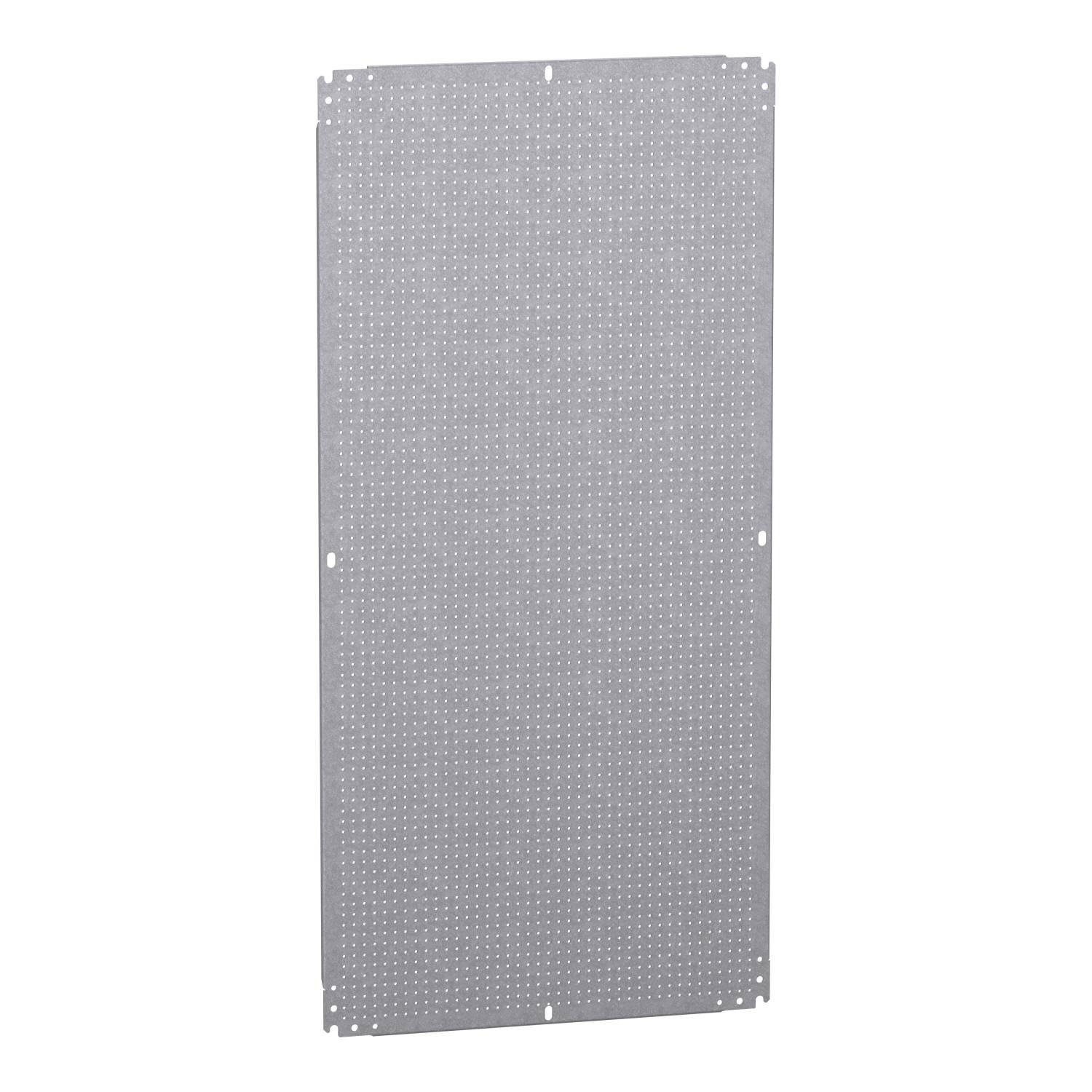 Rechteckige graue Lochblechplatte mit feiner Perforation, geeignet für Montagezwecke.