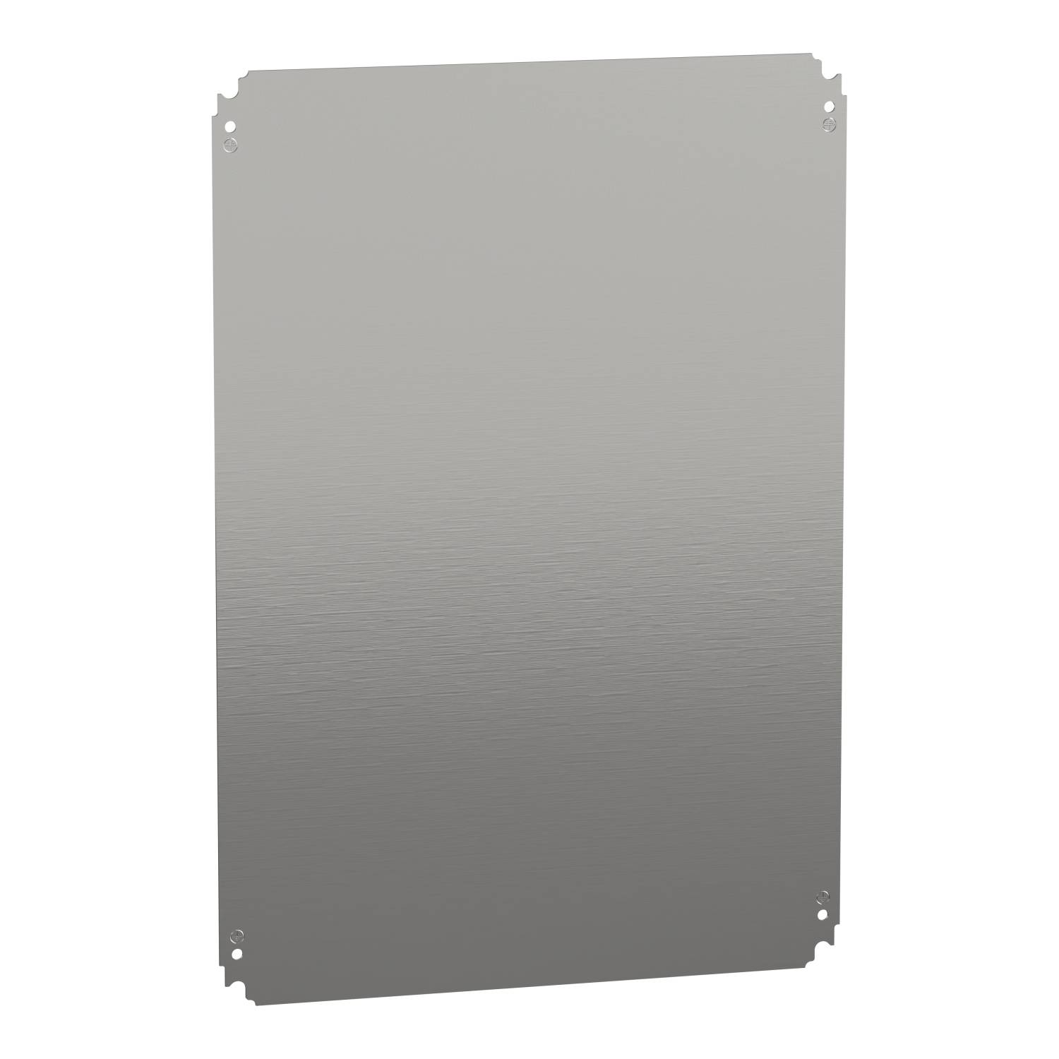 Ein rechteckiges Metallblech mit glatter Oberfläche und leicht abgerundeten Ecken.