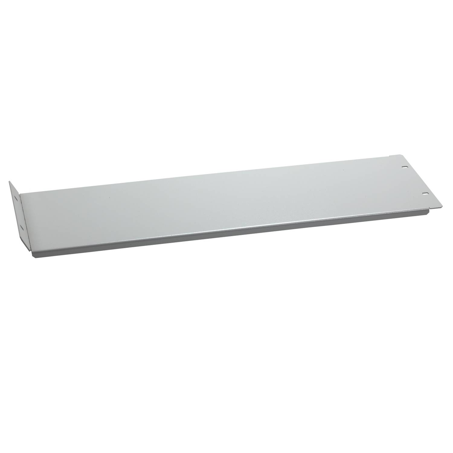 Metallregalboden in Silbergrau, horizontal positioniert, mit vielen Anwendungsbereichen, z.B. zur Aufbewahrung oder Organisation.