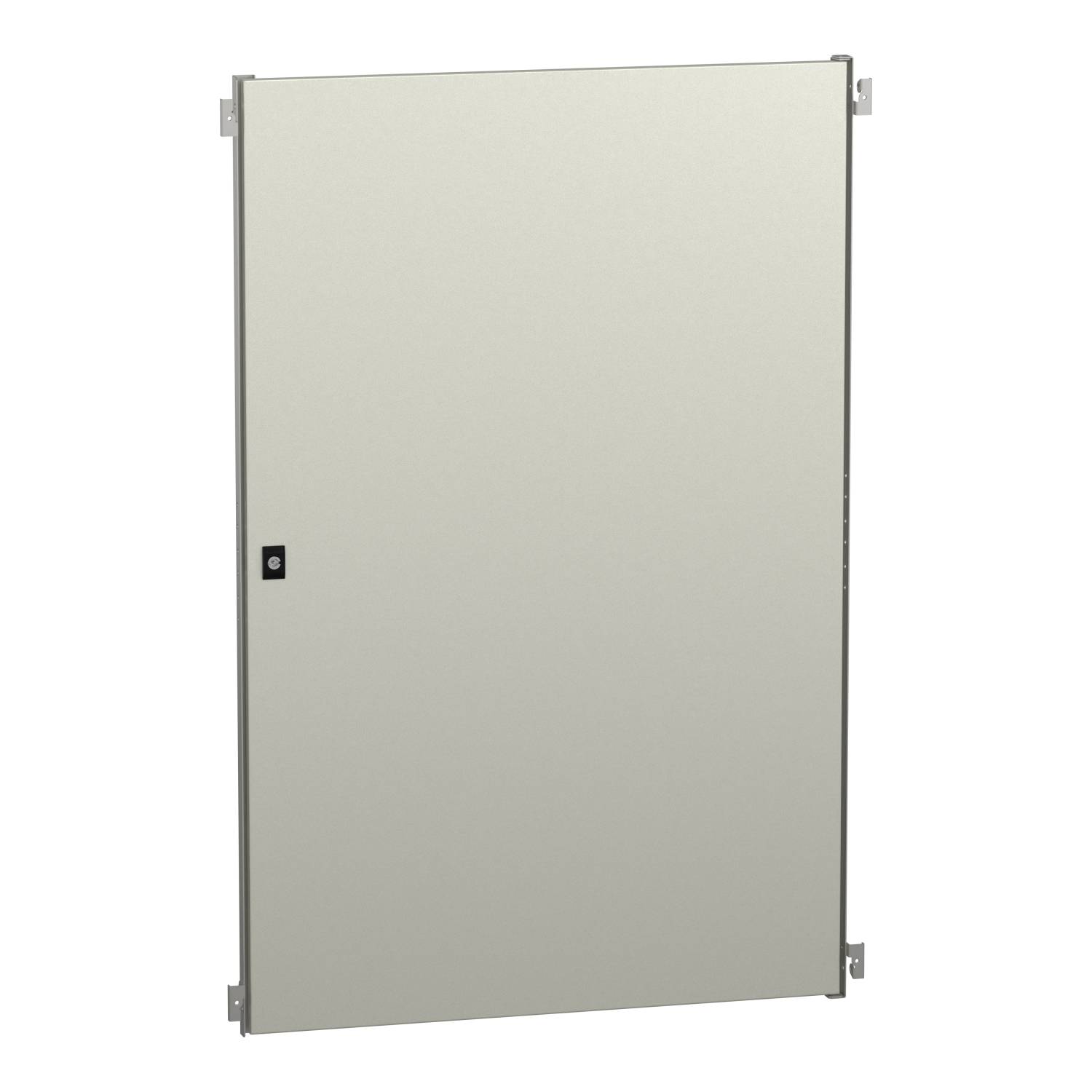 Metallschranktür, rechteckig, neutraler Farbton. Einfaches Design ohne dekorative Elemente, geeignet als Abdeckung oder Zugangstür.
