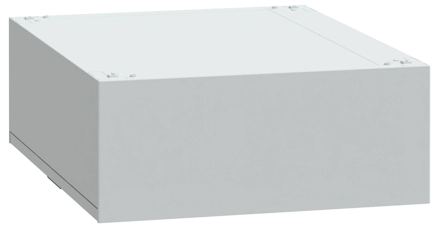 Eine schlichte graue rechteckige Schachtel mit sichtbaren Schrauben an den oberen Kanten, vermutlich ein generisches Elektronik- oder Aufbewahrungsgehäuse.