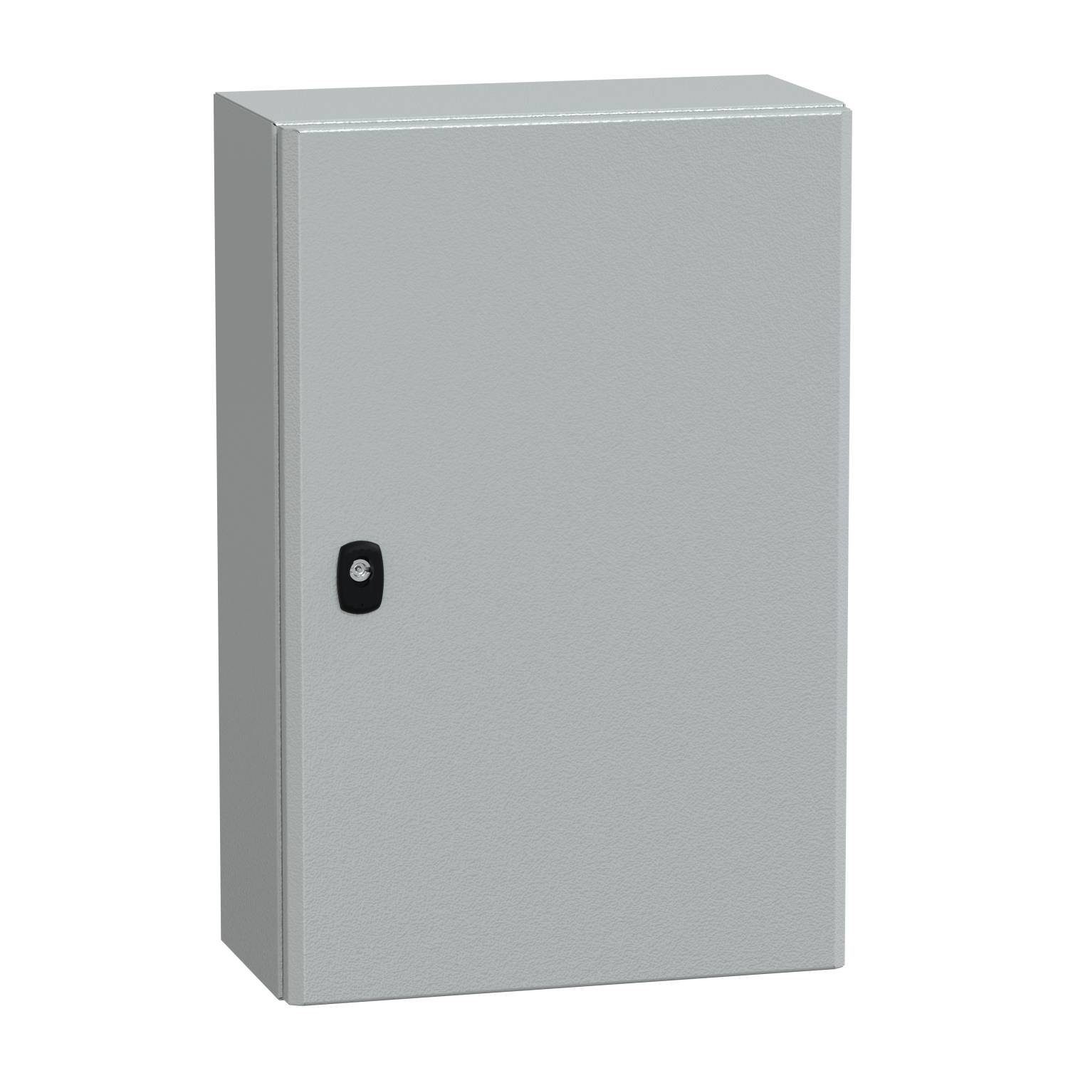 Metallener Schaltkasten mit einer schwarzen Verriegelung an der Vorderseite, zur sicheren Unterbringung von elektrischen Anschlüssen.