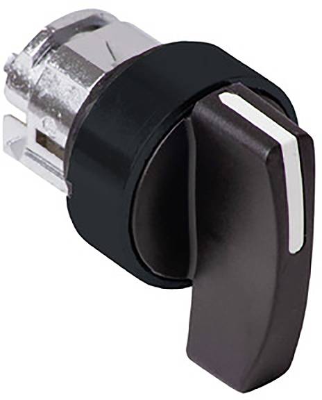 Ein schwarzer Griff mit silbernem Zylinder, typischerweise verwendet für industrielle Schaltschränke, mit Drehmechanismus.