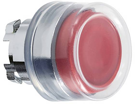 Roter Druckknopf mit transparentem Rand, geeignet zur Bedienung von Maschinen oder Geräten, symbolisiert eine Aktion oder Steuerung.