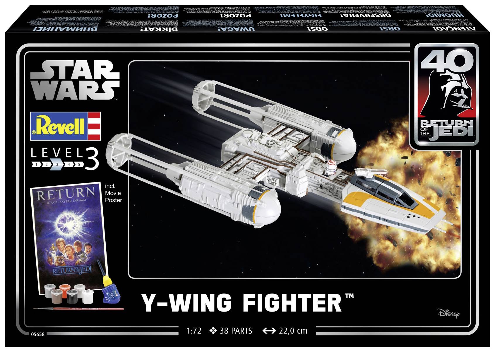 Revell Bausatz des Y-Wing Fighters aus Star Wars, Maßstab 1:72, 38 Teile. Rückkehr der Jedi-Ritter Jubiläumsedition.