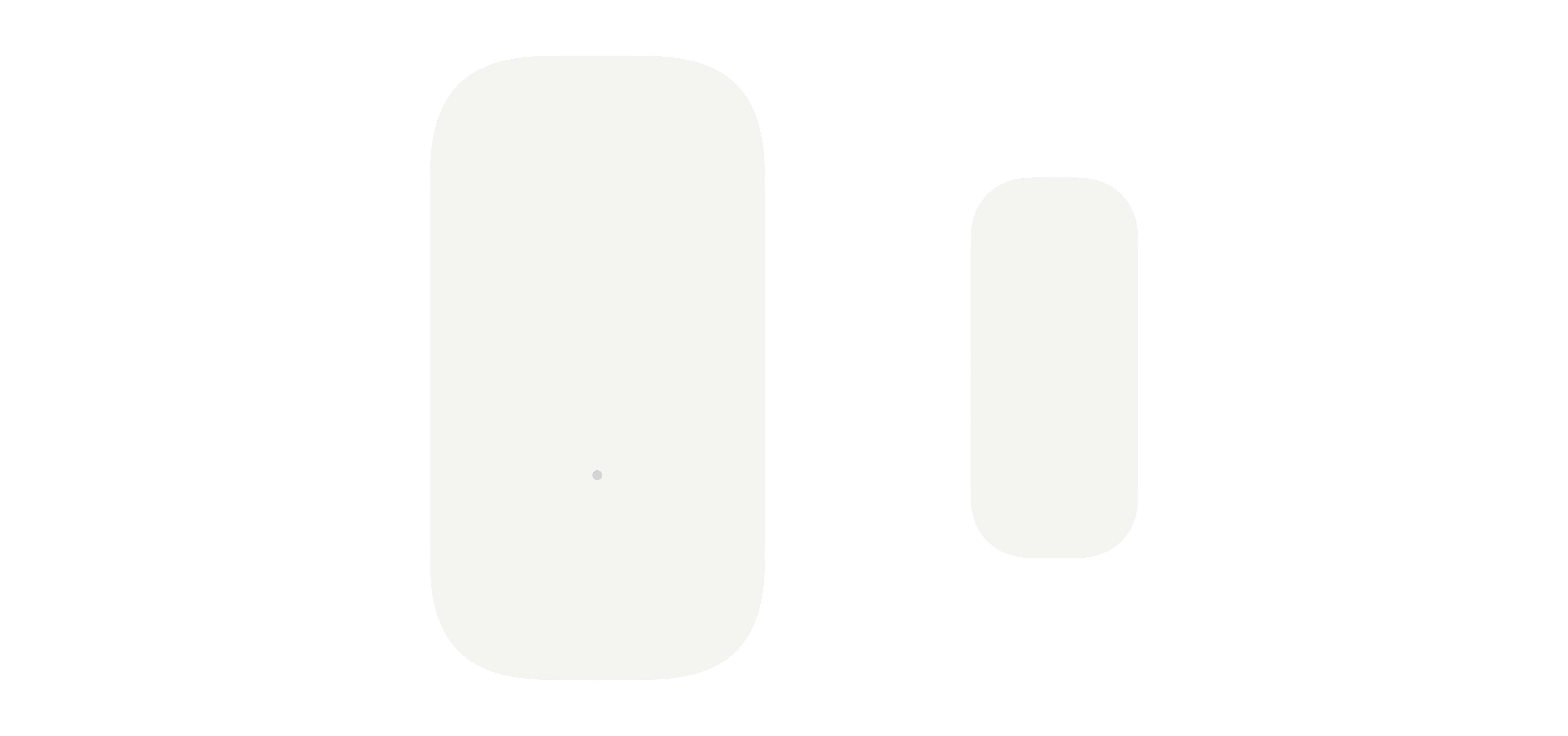 Ein großes vertikales Rechteck links neben einem kleinen vertikalen Rechteck auf einem weißen Hintergrund.