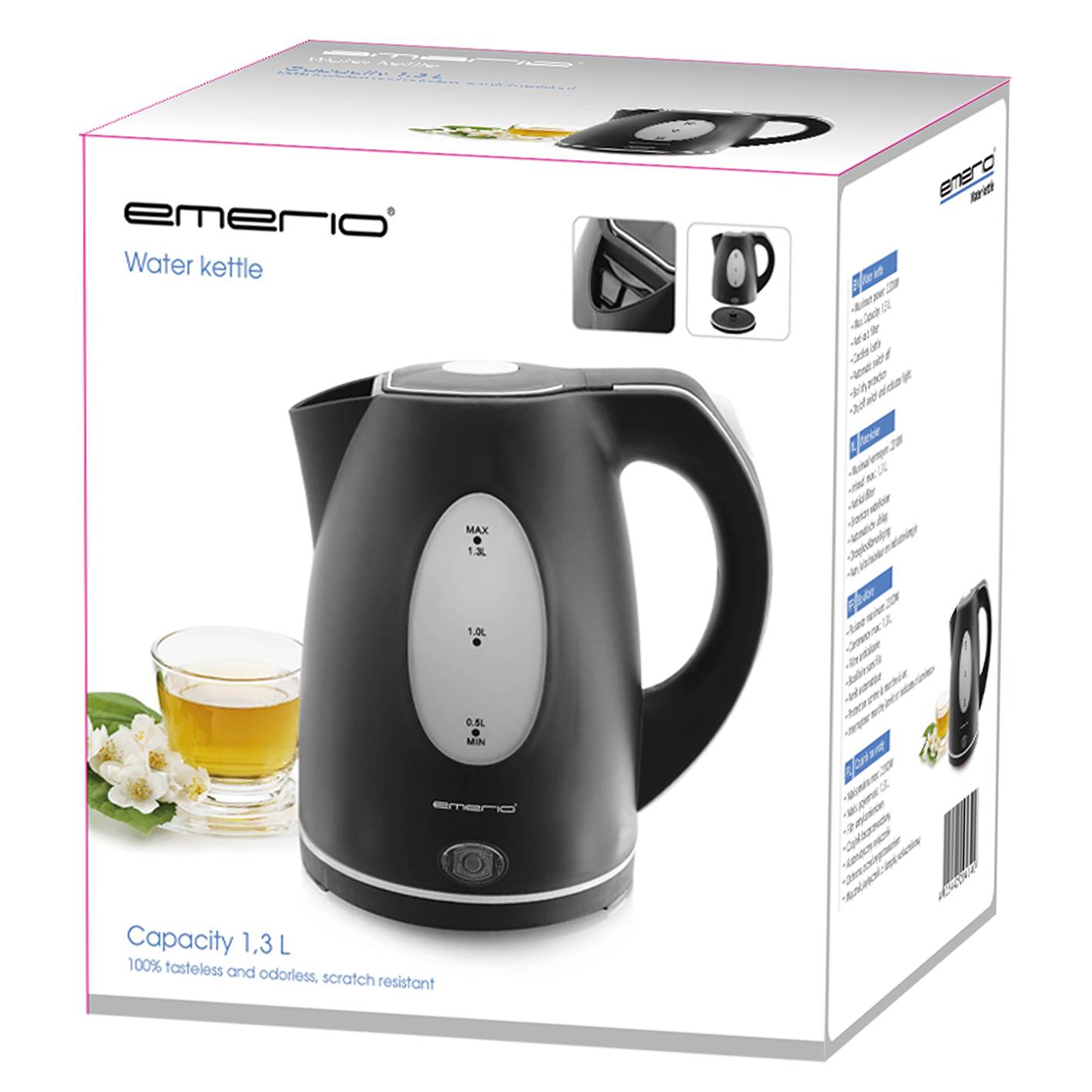 Emerio Wasserkocher 1.3L Wasserstandsanzeige schwarz