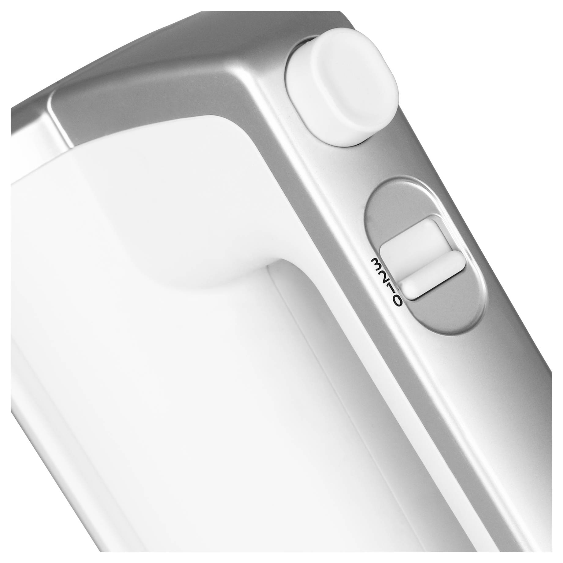 Nahaufnahme eines elektrischen Geräts mit einem Schalter und einem Knopf an der Seite. Der Schalter ist auf 'AN' eingestellt.