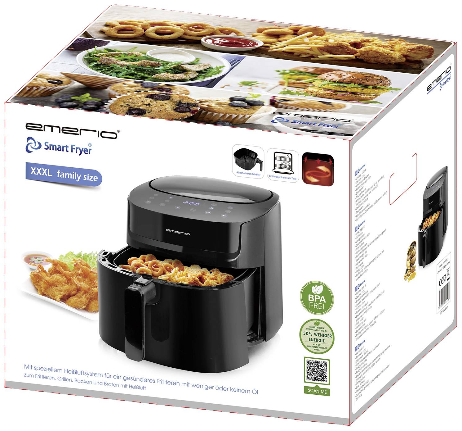 EMERIO AF-129622.1 Heißluft-Fritteuse 7.2 l 1800 W Schwarz