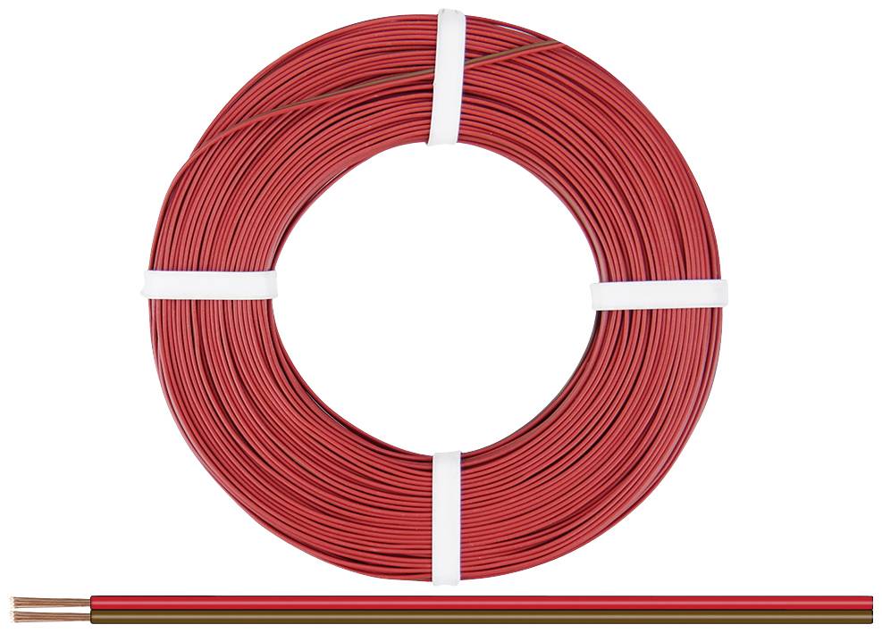 Rolle aus rotem Kabel mit transparentem Überzug und Kupferdrahtkern, zur Verwendung in elektrischen Anwendungen.