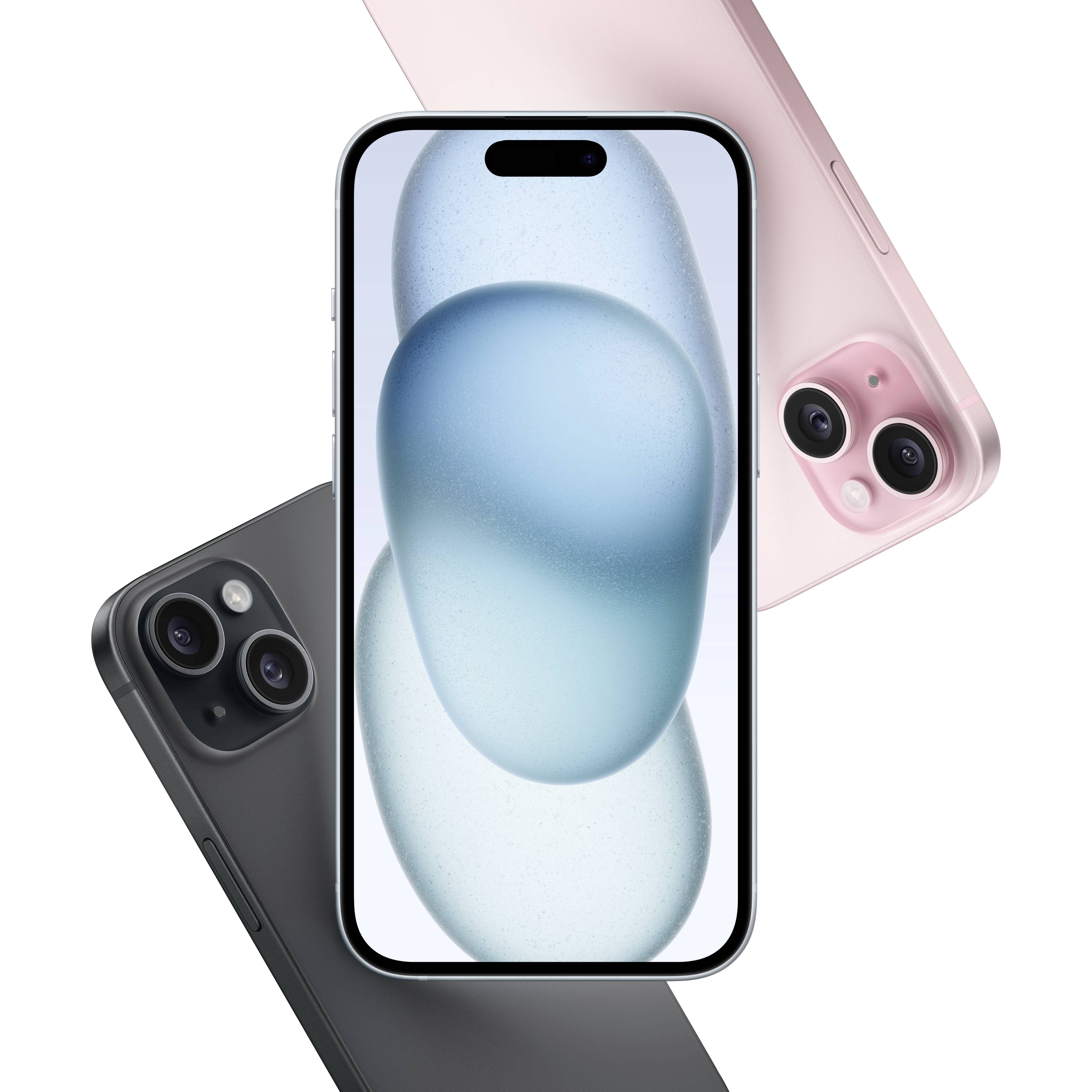 Zwei Smartphones nebeneinander, das linke in Schwarz, das rechte in Rosa. Beide zeigen den gleichen abstrakten Bildschirmhintergrund.