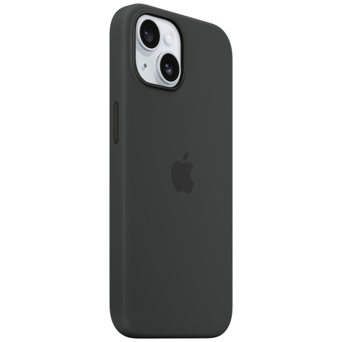 Apple Silicon Case MagSafe Backcover iPhone 15 Schwarz Induktives Laden, Stoßfest