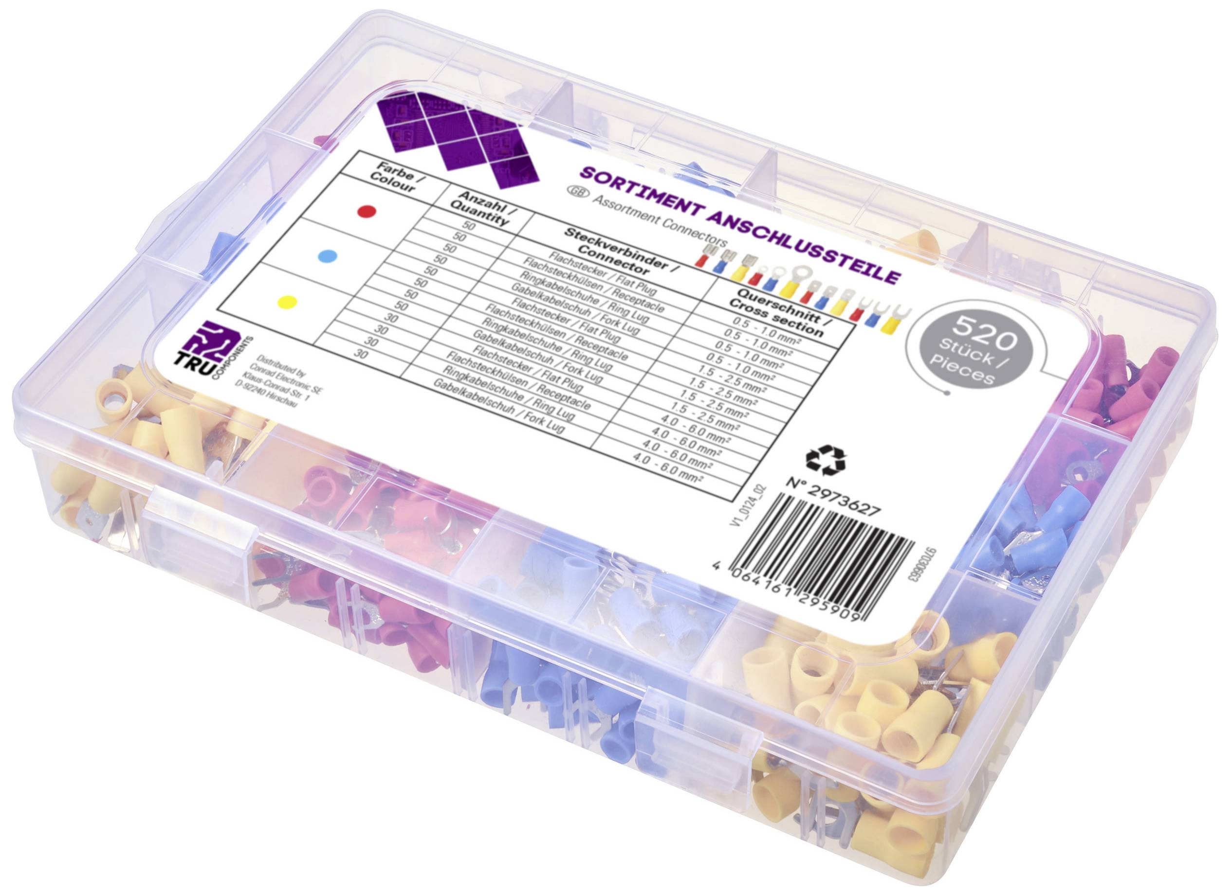 TRU COMPONENTS TC-11894508 Quetschverbinder-Sortiment 0.5mm² 6.0mm² Rot, Blue, Gelb 520St.