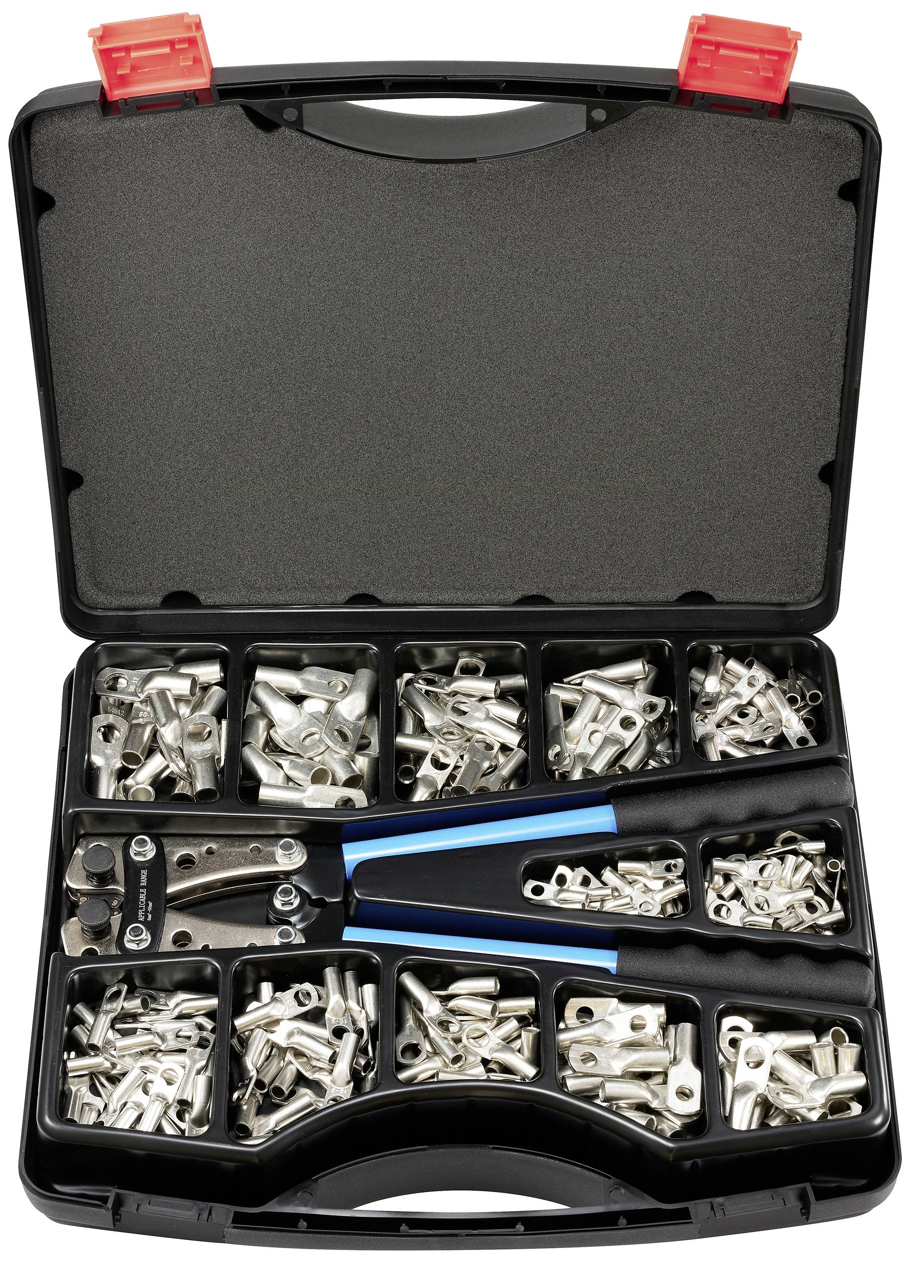 TRU COMPONENTS TC-11894512 Rohrkabelschuh-Sortiment 6 - 50mm² mit Crimpzange 6mm² 50mm² Silber 281St.