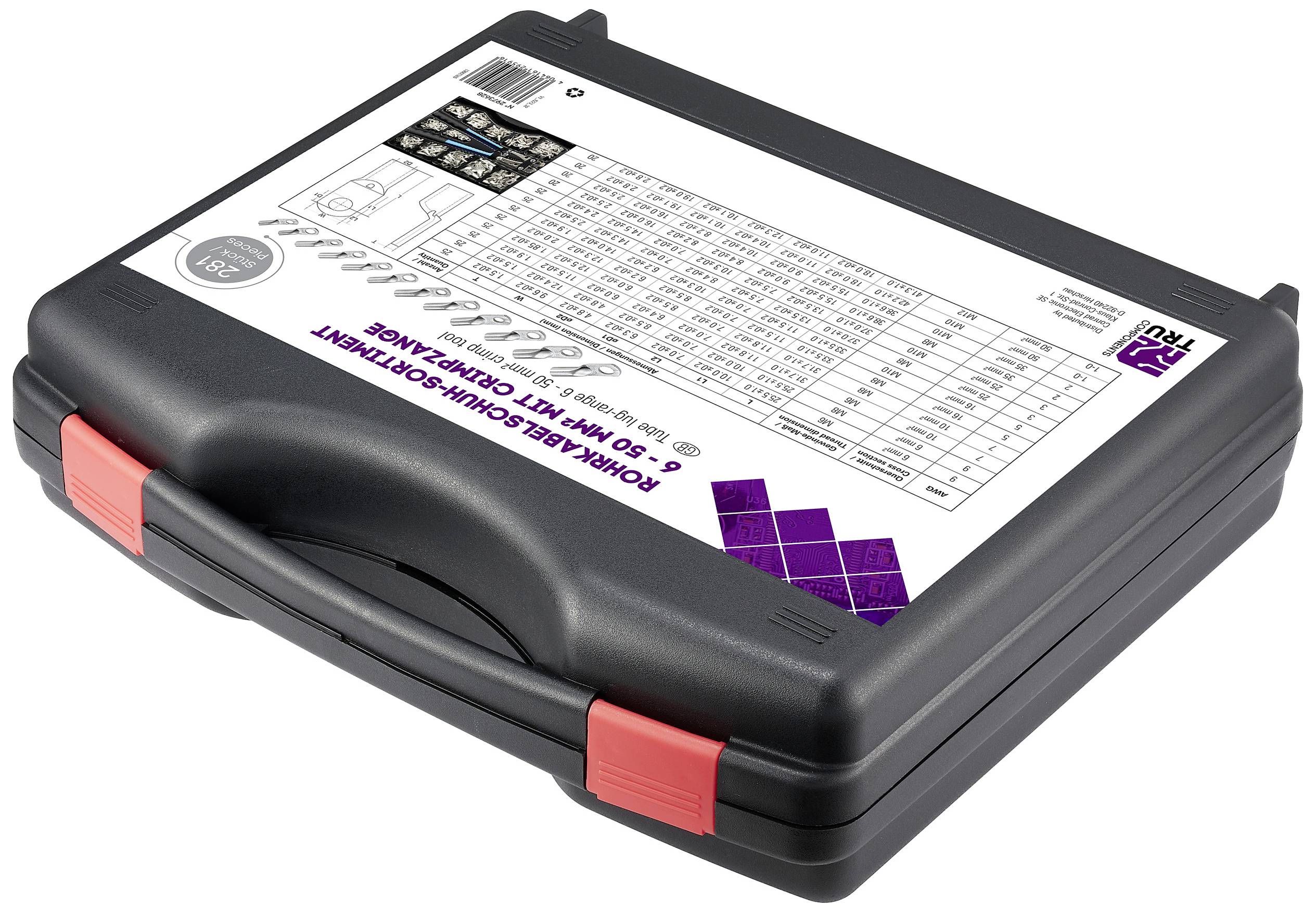 TRU COMPONENTS TC-11894512 Rohrkabelschuh-Sortiment 6 - 50mm² mit Crimpzange 6mm² 50mm² Silber 281St.